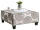 Fabric And Wooden Ottoman with Square Design, Gray