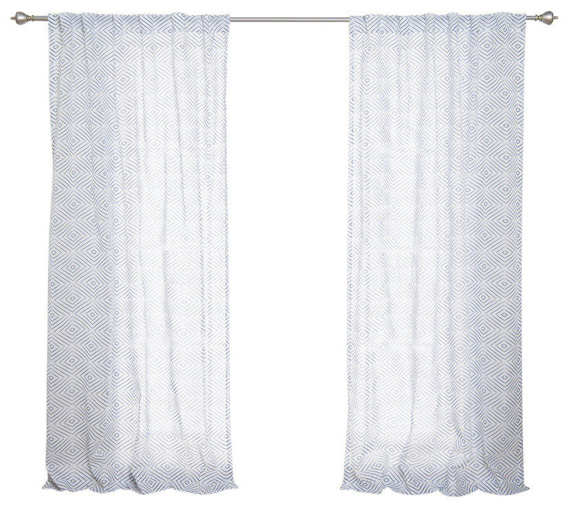 Sheer Faux Linen Reverse Diamante Curtains, Indigo, Set of 2