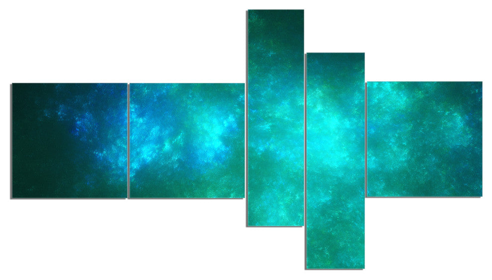 Blue Starry Fractal Sky, Abstract Canvas Art Print, 60"x32", 5 panels