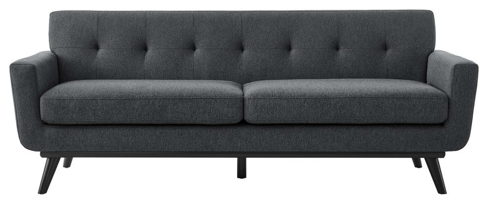 Sofa, Charcoal Gray, Fabric, Modern, Mid Century Hotel Lounge Cafe Lobby