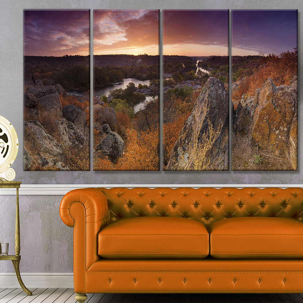 Rural Autumn Sunset Panorama, Landscape Canvas Art Print, 48"x28", 4 Panels