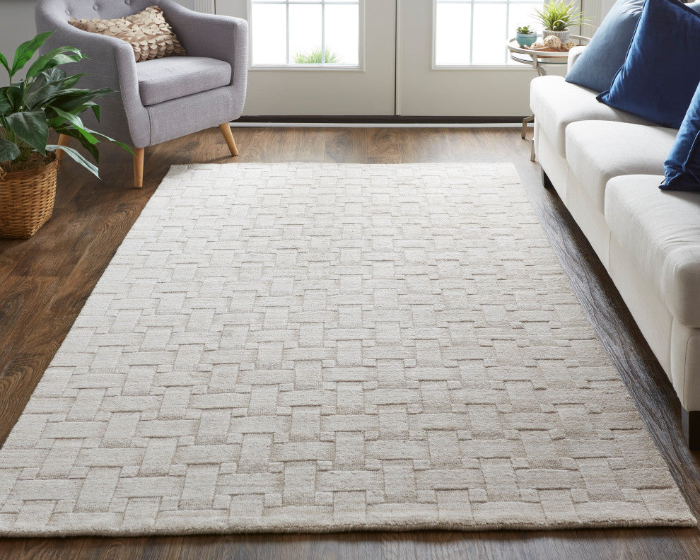 Weave & Wander Tatem Minimal Viscose Rug, Beige, 12' x 15' Rug