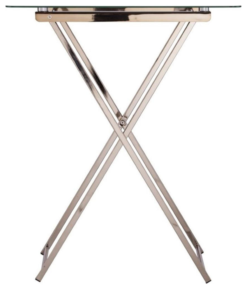 Pemberly Row Folding Glass Top Tray Table in Champagne Copper