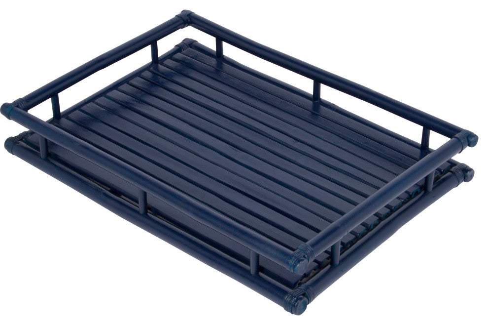 Bamboo Butler Table With Removable Serving Tray, Royal Blue