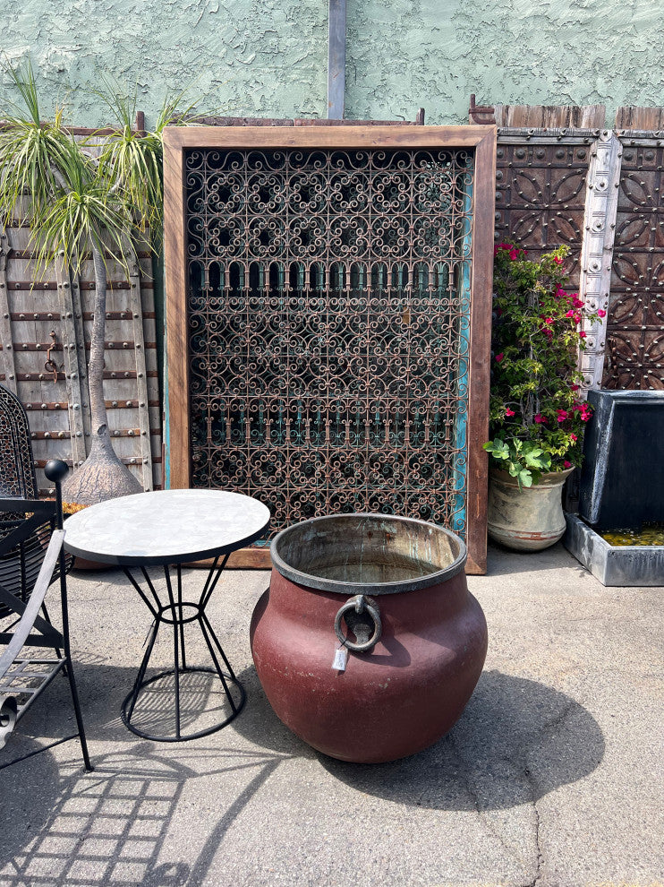 Large Wood Framed Open Iron Screen