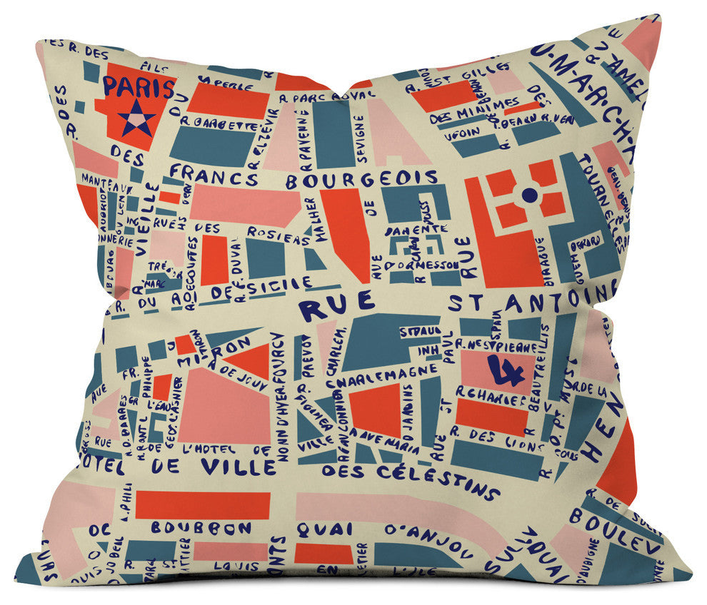Holli Zollinger Paris Map Blue Outdoor Throw Pillow