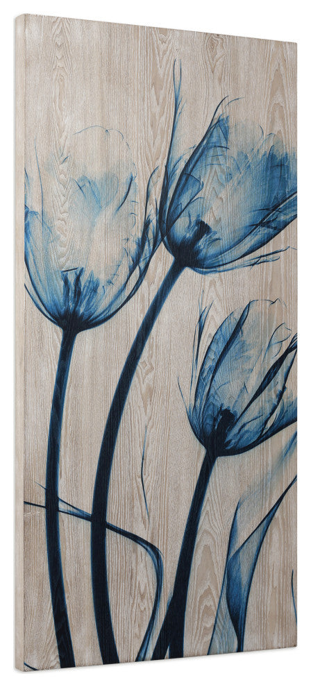 Blue Tulip Wall Art X-Ray Photography Giclee Printed on Hand Finished Ash Wood