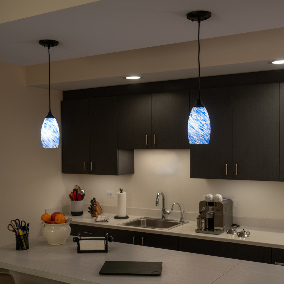 Milano 4.75" Mini Pendant Azzura Glass Matte Black