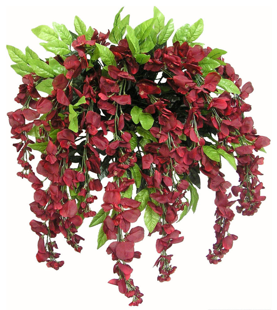 15 Stems Wisteria Long Hanging Bush Flowers, Burgundy