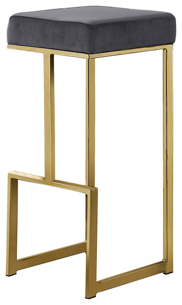 Jakob Backless 31" Bar Stool, Gold, Set of 2, Velvet Gray