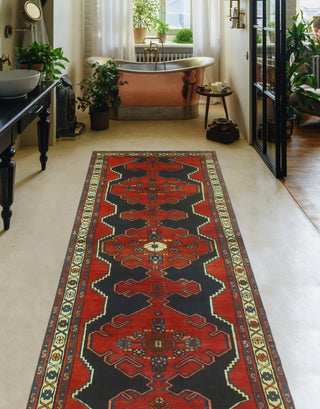 Fine Vintage Distressed Ruben Red/Navy Runner, 3'5 x 9'7