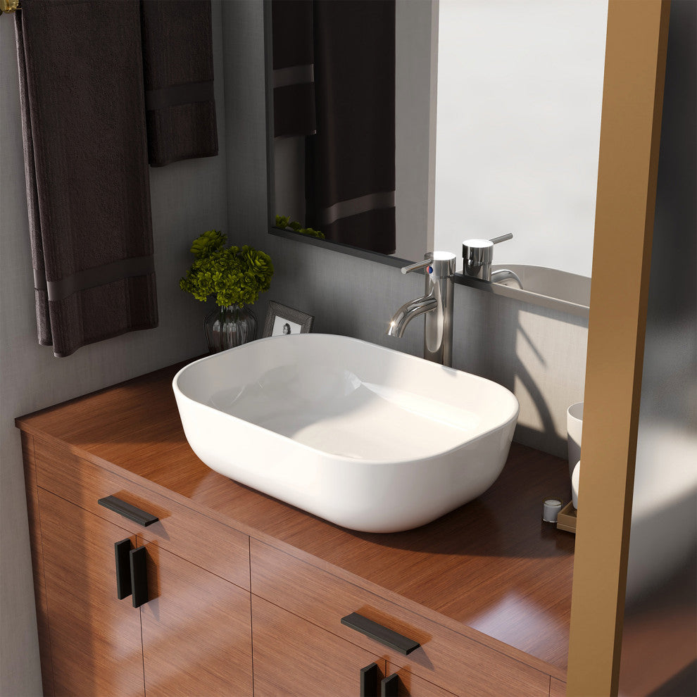 White Rectangular Ceramic Countertop Bathroom Vanity Vessel Sink