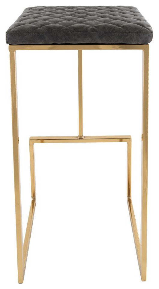 LeisureMod Quincy Leather Bar Stools With Gold Metal Frame Set of 2