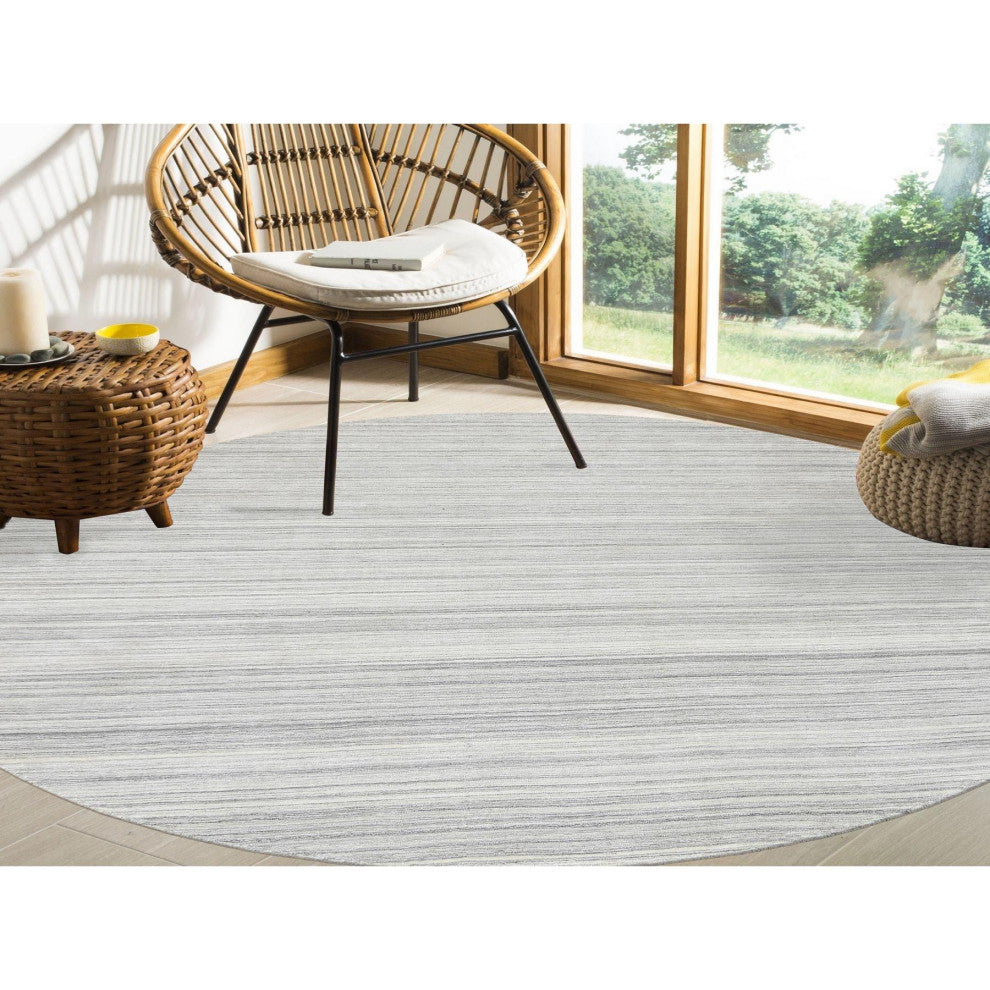 Gray, Hand Loomed Undyed Natural Wool, Modern Design Rug, 9'9"x9'9"