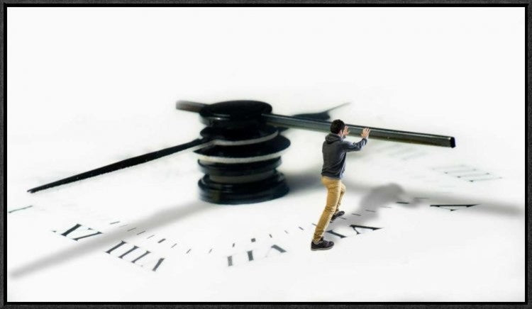"Time Is Pressing? No Problem !" Framed Canvas Giclee by Matteo Lannutti, 31x18"