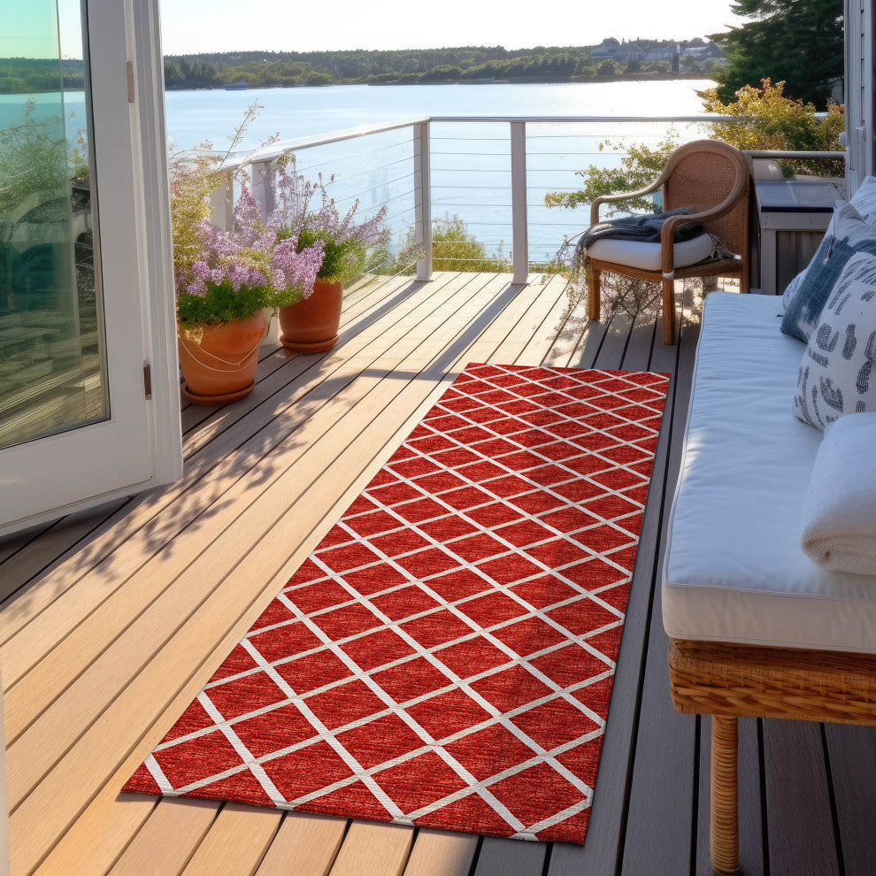 Indoor/Outdoor York YO1 Red Machine Washable 2'3" x 10' Rug
