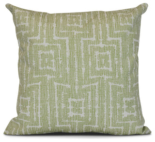 Green Woven Tiki, Geometric Print Pillow, 16"x16"