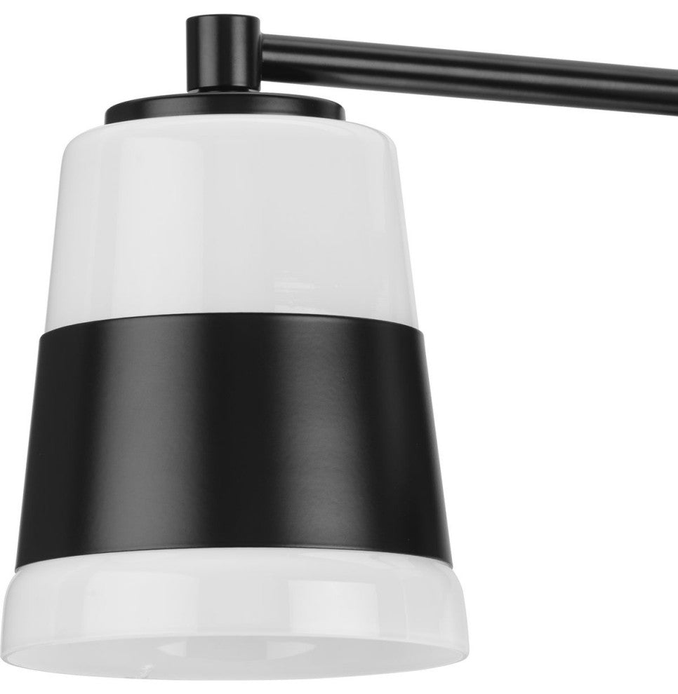 Haven Collection Four-Light Matte Black Opal Glass Luxe Industrial Bath Light