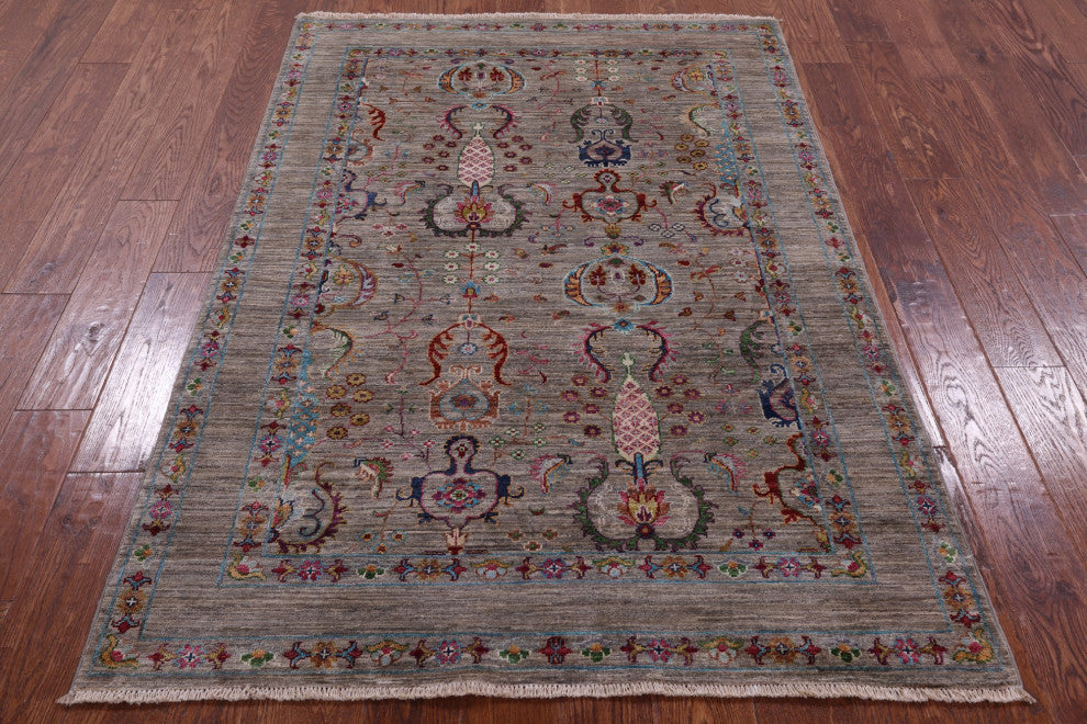 4' 1" X 6' 0" Hand Knotted Persian Tabriz Wool Rug Q9913