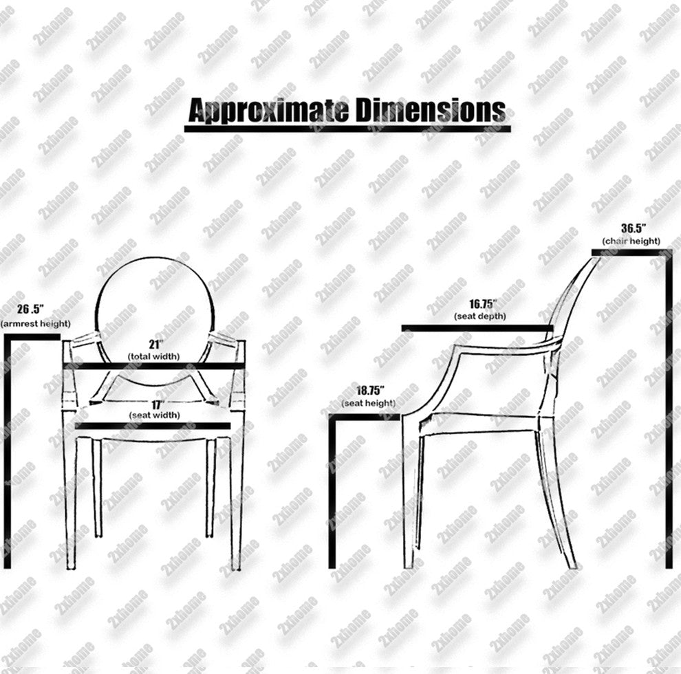 Designer Stackable Ghost Style Armchair With Arms Back Dining Chairs Solid Back, White