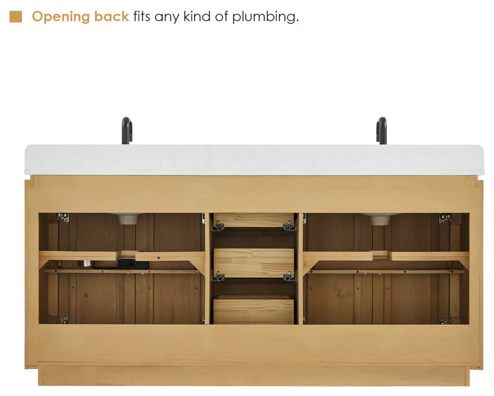 Serene Bathroom Vanity, Nature Brown, 72", No Mirror