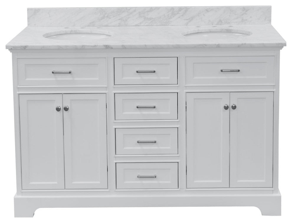 Aria 60" Bathroom Vanity, White, Carrara Marble, Double Vanity