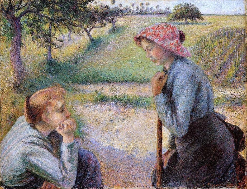 Camille Pissarro Two Peasant Woman Chatting, 21"x28" Wall Decal