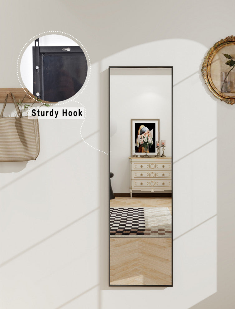 Easly Rectangular Aluminum Alloy Framed Wall Mirror Door Mirror, Black, 16x50