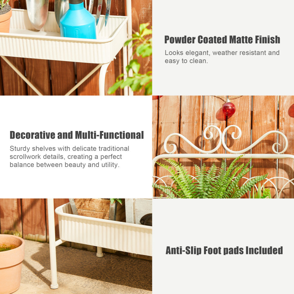 68"H 3-Tiered Metal Shelf Planter Stands, White