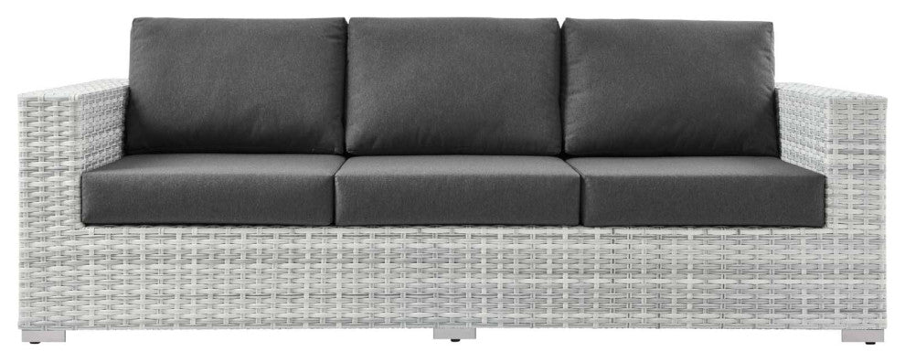 Lounge Sofa, Rattan, Wicker, Gray, Outdoor Patio Balcony Cafe Bistro Garden
