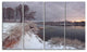 Winter River in Dark Morning, Seashore Wall Art on Canvas, 48"x28", 4 Panels