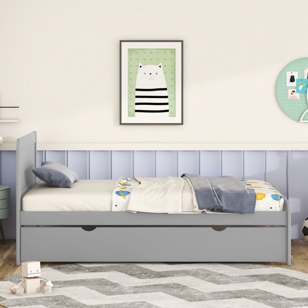 Gewnee Modern Design Twin Size Platform Bed Frame with Trundle