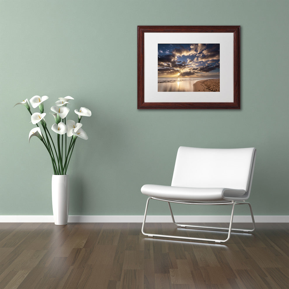 Pierre Leclerc 'Kauai Beach Sunrise' Matted Framed Art, Wood Frame, White, 14x11