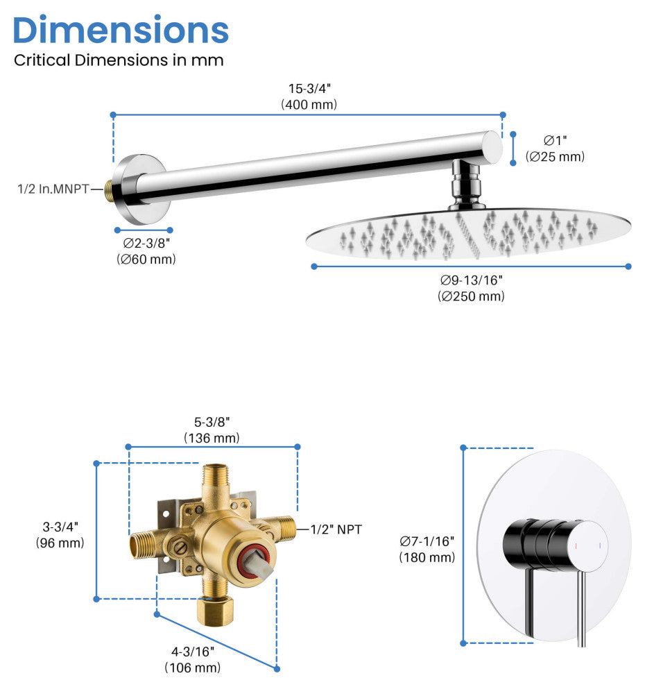 Circular Single Function Shower System, Rough, Valve, Chrome