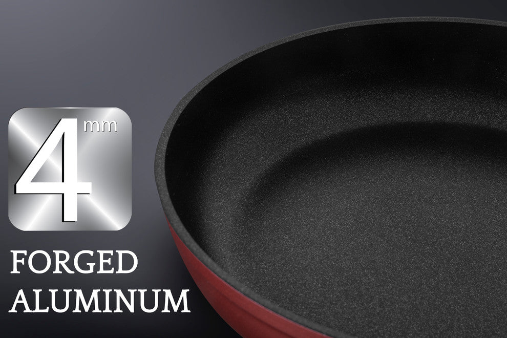 Saflon Titanium Nonstick Fry Pan, 4mm Forged Aluminum, PFOA Free, Red, 8"