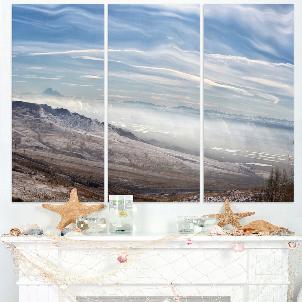 "Winter Mountains in Caucasus" Oversized Beach Metal Wall Art, 3 Panels, 36"x28"