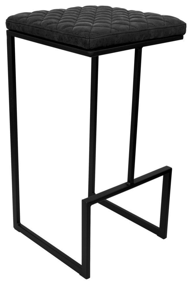 Quincy Leather Barstool Square Seats and Metal Frame Set of 2, Charcoal Black