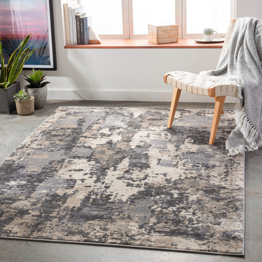 Surya Pune PUN-2305 2'7"x10'3" Rug, Charcoal/Black/Beige/Khaki/Camel