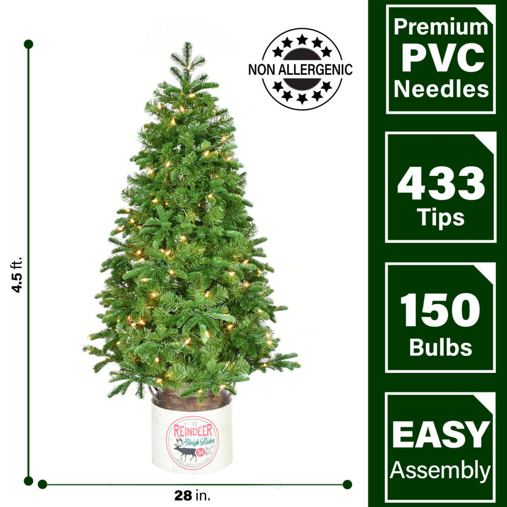 4.5-Ft. Porch Tree, Reindeer Pot With Warm White LED Lights