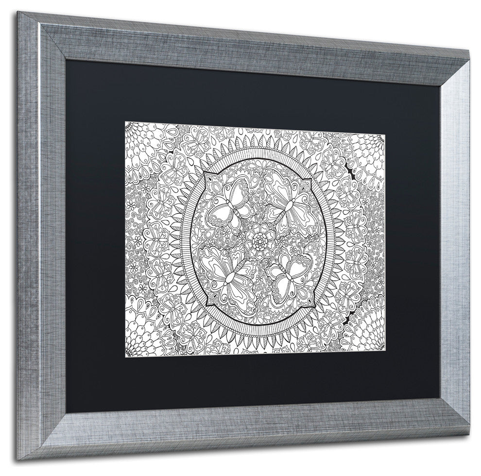 Hello Angel ''Butterfly Party Mandala'' Art, Silver Frame, Black Mat, 20x16