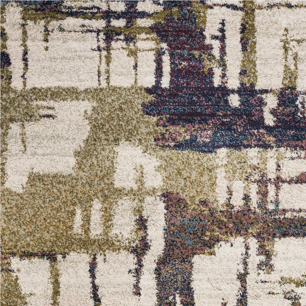 HomeRoots 5'x8' Ivory Machine Woven Distressed Floral Vines Indoor Area Rug