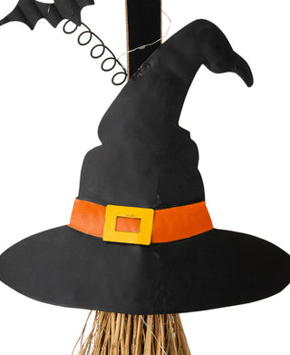 42"H Lighted Wooden Witch's Broom Porch Decor