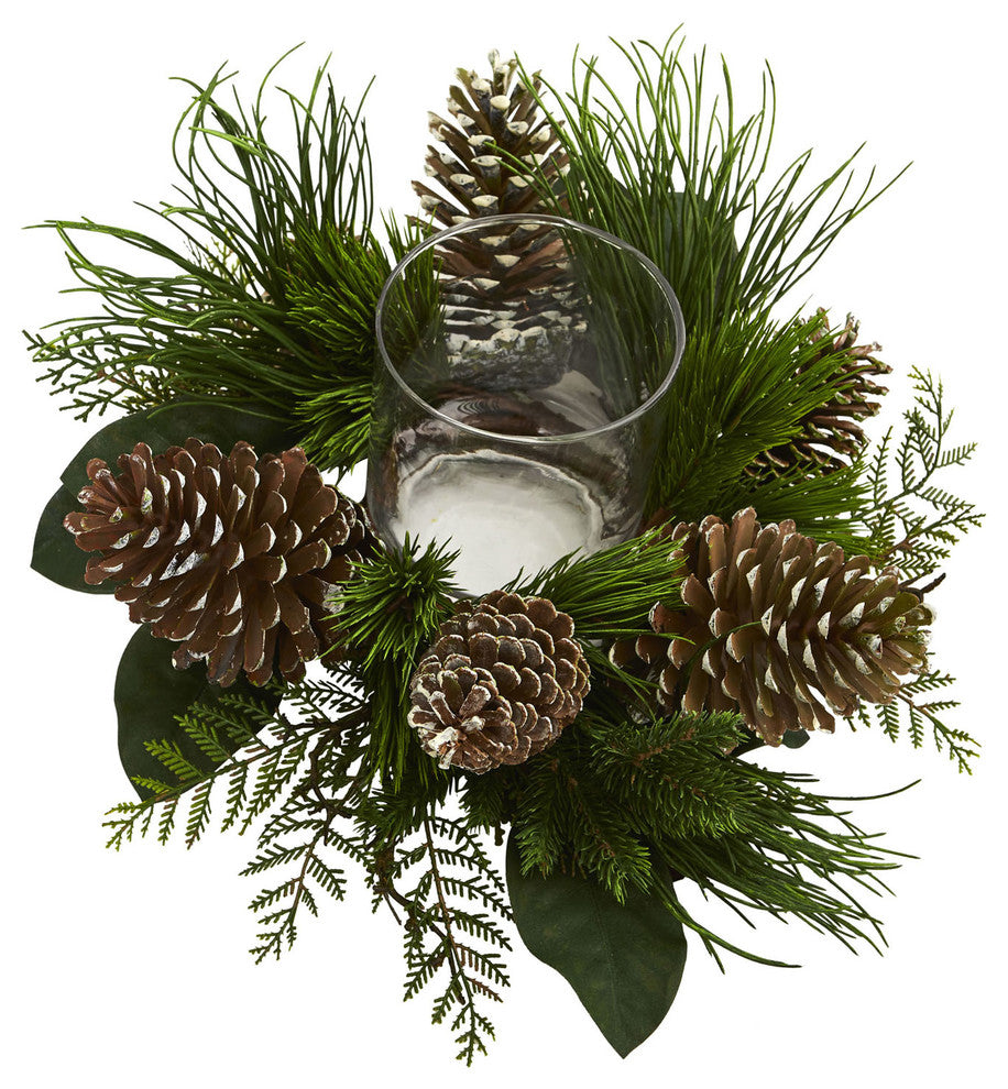 21" Pine Cone and Pine Artificial Arrangement Candelabrum