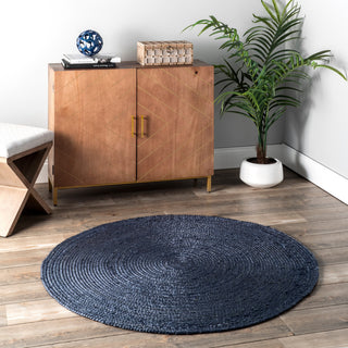 Nuloom Rigo Hand Woven Farmhouse Jute Area Rug, Navy 6'Round