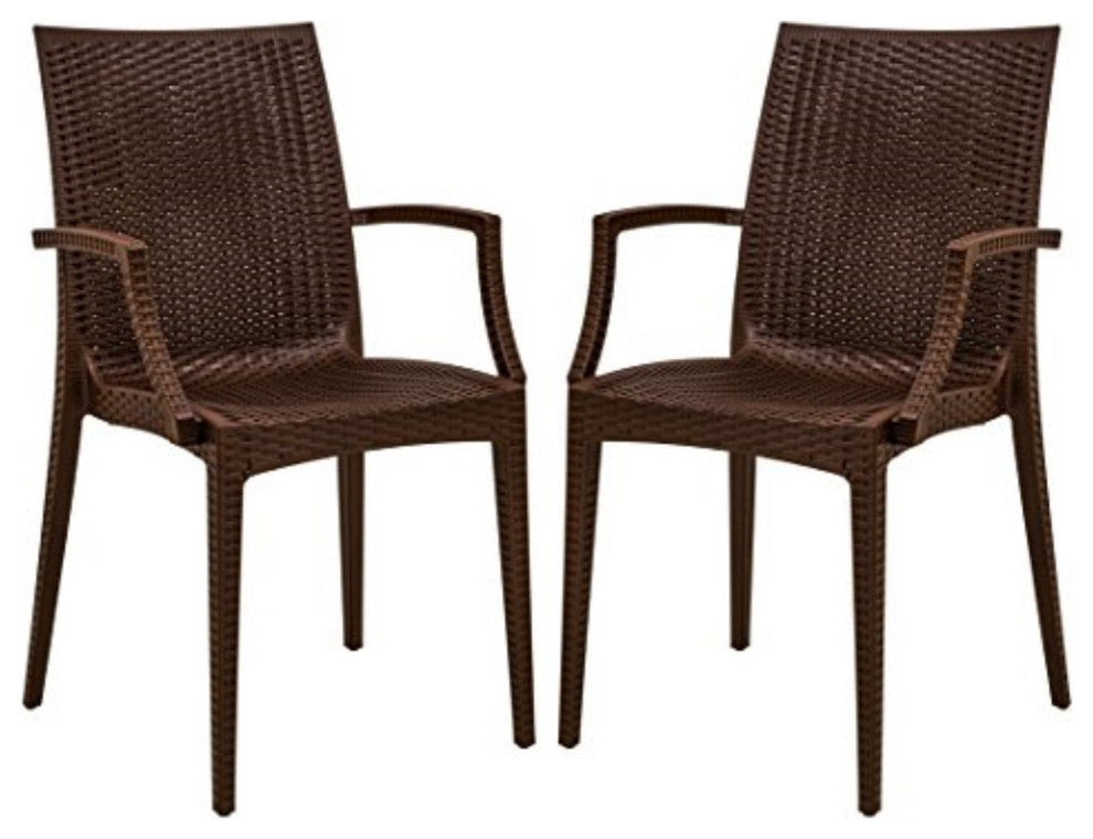 LeisureMod Weave Mace Indoor/Outdoor Chair With Arms, Set of 2