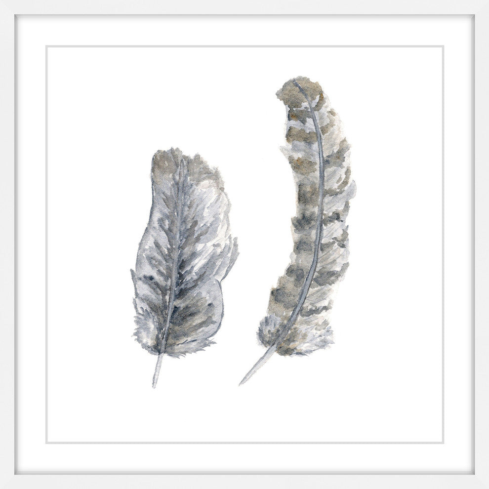 Marmont Hill, "Brown Grey Feathers" by Thimble Sparrow Framed Painting, 24x24