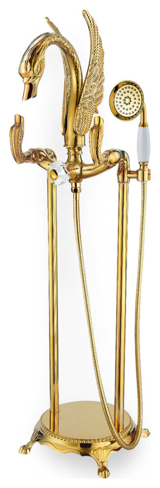Gold Swan Faucet Set, Floor Mount Tub Set