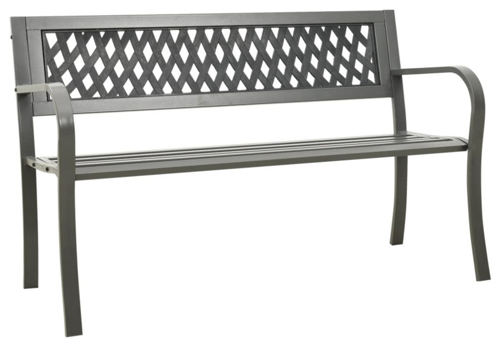 vidaXL Outdoor Patio Bench Garden Park Steel Bench with Armrests Steel Gray