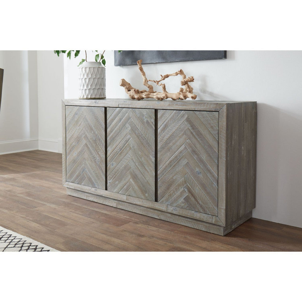 Modus Herringbone Solid Wood Three Door Sideboard in Rustic Latte