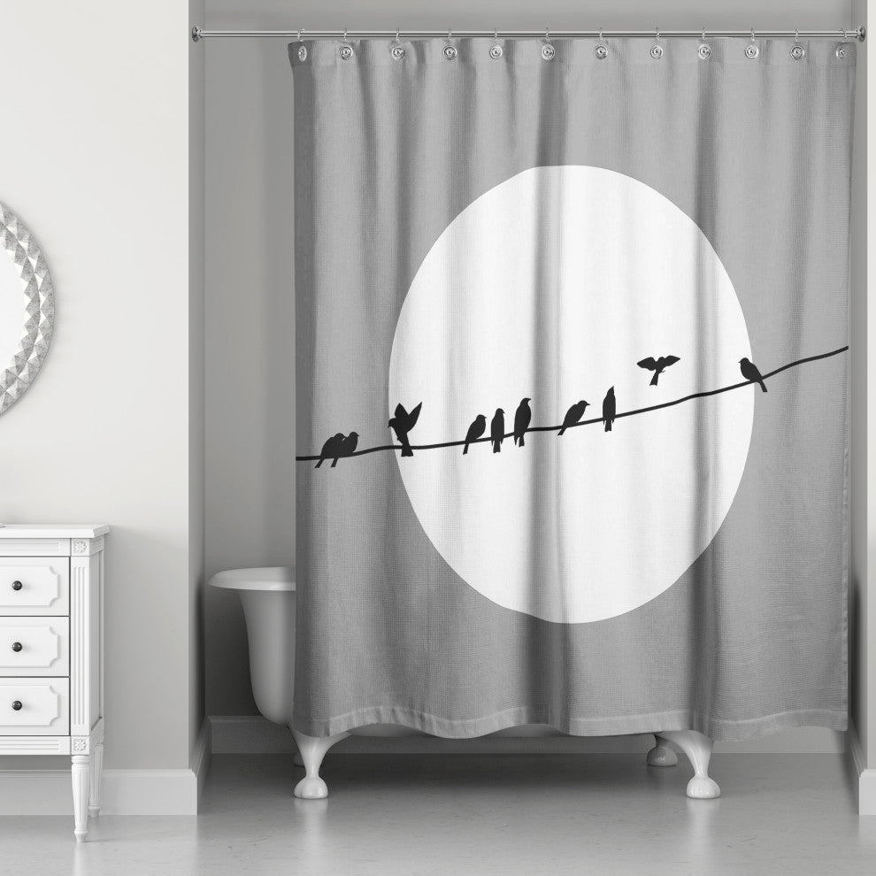 Gray Birds on a Line 71x74 Shower Curtain